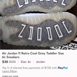 Air Jordan 11 Retro Cool Grey Toddler Size 6c Sneakers